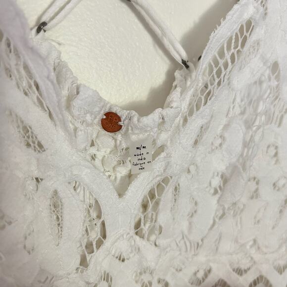 Free People Adella Cami Crochet Lace Crisscross Strap Top White Wash M - Picture 7 of 11